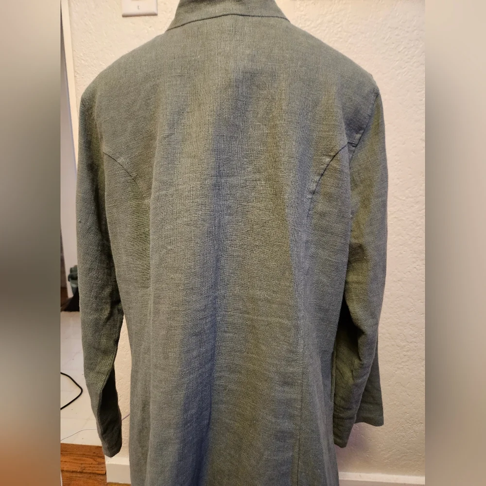 Soft Surroundings Ramie Jacket Sage Green Sheffield Coins Military size XL - Picture 4 of 5